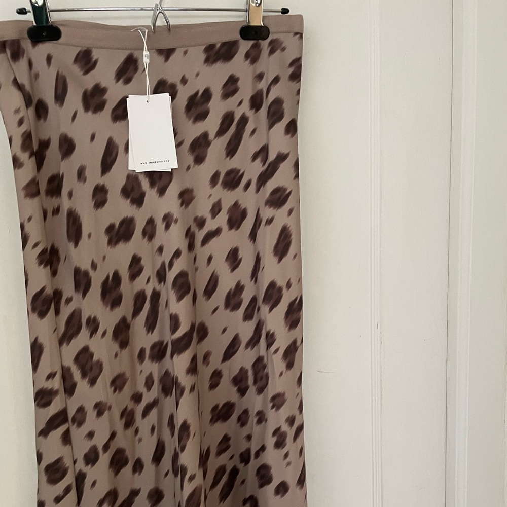 Anine Bing silk midi skirt, Large, leopard print, NWT